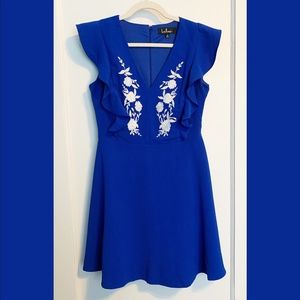 Blue & White Embroidered Dress | Size M